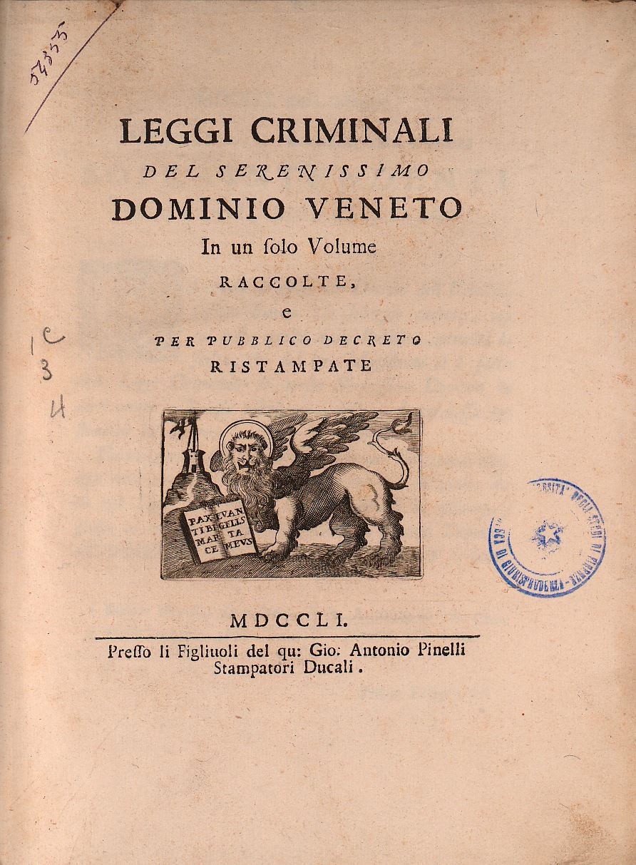 Leggi criminali del serenissimo dominio veneto 