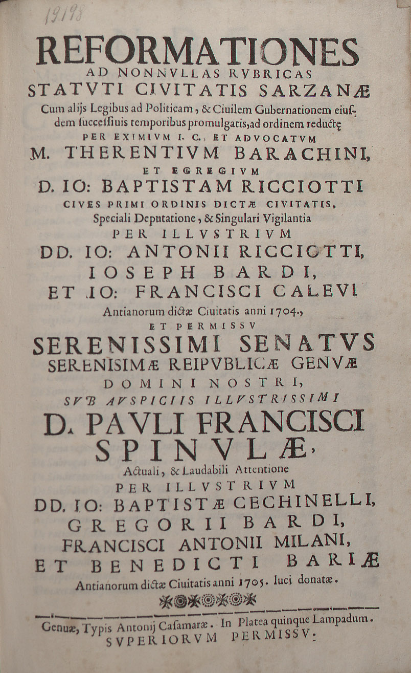 Reformationes ad nonnullas rubricas statuti civitatis Sarzanae